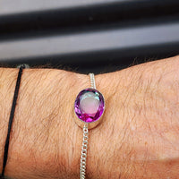 Solid Sterling Silver & Natural Watermelon Topaz Handmade Chain Bracelet