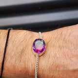 Solid Sterling Silver & Natural Watermelon Topaz Handmade Chain Bracelet