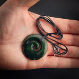 Natural Jade Notched Koru Pendant Necklace (N2187)
