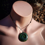 NZ Greenstone Pounamu Notched Koru Pendant Necklace (N957)