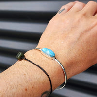 Solid Sterling Silver & Natural Larimar Handmade Cuff Bracelet
