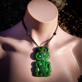 Natural Nephrite Jade Hei Tiki Pendant Necklace (N969)