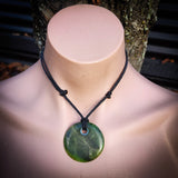NZ Greenstone Pounamu Disk Pendant Necklace (N850)