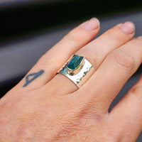 (R) Solid Sterling Silver & Natural Irregular Raw Apatite Handmade Cuff Ring
