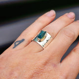 (R) Solid Sterling Silver & Natural Irregular Raw Apatite Handmade Cuff Ring