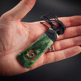 Natural Jade Koru Toki Pendant Necklace (N2192)
