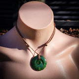 NZ Greenstone Pounamu Notched Koru Pendant Necklace (N859)