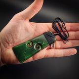 Natural Jade Double Koru Toki Pendant Necklace (N2260)