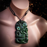 NZ Greenstone Pounamu XL Tiki Pendant Necklace (N866)
