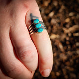 CLEARANCE (M) Solid 925 Sterling Silver & Natural Turquoise 3 Setting Cage Ring
