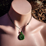 NZ Greenstone Pounamu Koru Twist Pendant Necklace (N954)