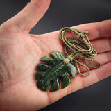 Natural Jade Monstera Leaf Pendant Necklace (N2156)