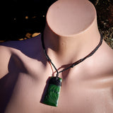 NZ Greenstone Pounamu Etched Toki Pendant Necklace (N956)