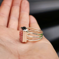 (R) Solid Sterling Silver & Natural Love Stone Handmade Cage Ring
