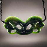 Natural Jade XL Double Sided Double Manaia Pendant Necklace (N2221)