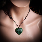 Nephrite Jade / Greenstone Heart Pendant Necklace (N495)