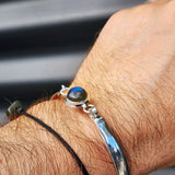 Solid Sterling Silver & Natural Labradorite Handmade Cuff Bracelet