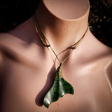 NZ Greenstone Pounamu Whale Tail Pendant Necklace (N977)