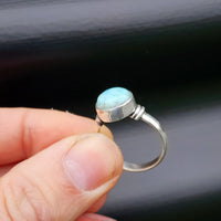 (T) Solid Sterling Silver & Natural Larimar Handmade Round Solitaire Ring