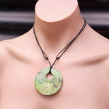 NZ Greenstone Pounamu Disk Pendant Necklace (N415)