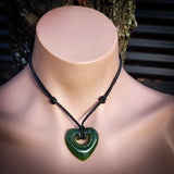 NZ Greenstone Pounamu Double Koru Heart Pendant Necklace (N854)