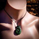 NZ Greenstone Pounamu Koru Hook Pendant Necklace (N830)
