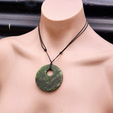 NZ Greenstone Pounamu Disk Pendant Necklace (N429)