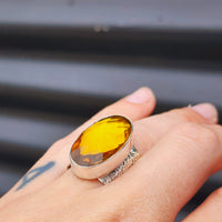 Solid 925 Sterling Silver & Natural Honey Topaz Textured Handmade Ring