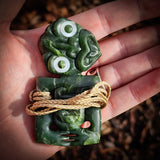 Nephrite Jade Tiki Pendant Necklace - NZ Maori Inspired (N865)