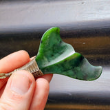 NZ Greenstone Pounamu Whale Tail Pendant Necklace (N416)