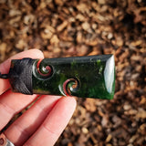 NZ Greenstone Pounamu Double Koru Toki Pendant Necklace (N951)