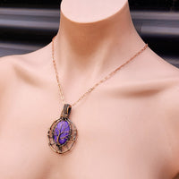 Handmade Copper & Natural Charoite Wire Wrap Necklace
