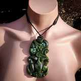 NZ Greenstone Pounamu XL Tiki Pendant Necklace (N950)