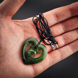 Natural Jade Triple Koru Heart Pendant Necklace (N2174)
