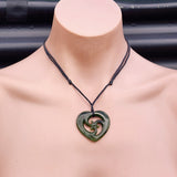 Nephrite Jade / Greenstone Triple Koru Heart Pendant Necklace