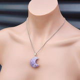 Natural Lepidolite Moon Pendant Necklace