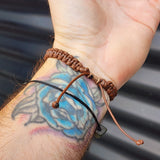 Natural Dark Nephrite Greenstone Cylinder Macrame Bracelet (BROWN)