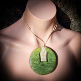 NZ Greenstone Pounamu Round Plate Pendant Necklace (N726)