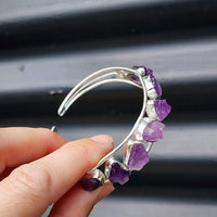 Solid Sterling Silver & Natural Raw Amethyst Handmade Cuff Bracelet
