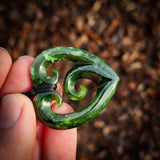 Natural Nephrite Jade Triple Koru Heart Pendant Necklace (N1063)