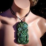 NZ Greenstone Pounamu XL Tiki Pendant Necklace (N913)