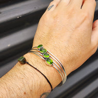 Solid Sterling Silver & Natural Peridot Handmade Cuff Bracelet