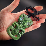 Natural Jade Hei Tiki Pendant Necklace (N2162)
