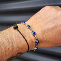 Solid Sterling Silver & Natural Lapis Lazuli Handmade Chain Bracelet