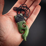 Natural Jade Double Koru Toki Pendant Necklace (N2171)