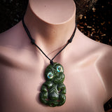 NZ Greenstone Pounamu Tiki Pendant Necklace (N926)