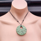 NZ Greenstone Pounamu Disk Pendant Necklace (N421)