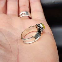 (R) Solid Sterling Silver & Natural Peridot Handmade Rustic Solitaire Ring