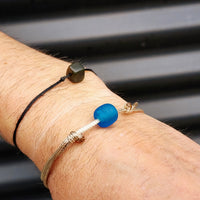 Rustic Recycled Blue Sea Glass One Off Bracelet (1A3-703)