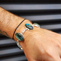 Solid Sterling Silver & Natural Labradorite Handmade Chain Bracelet